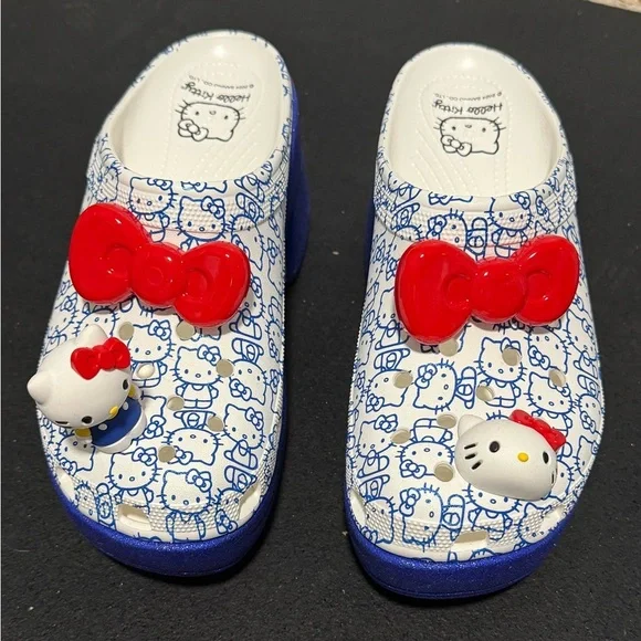 NWOT Crocs Hello Kitty 50th Anniversary Blue Glitter Siren Clogs - Picture 6 of 9
